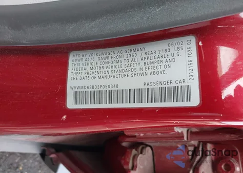 2003 Volkswagen Passat Gl z USA, uszkodzony, nr VIN WVWMD63B03P050348